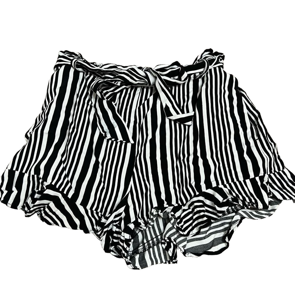 🍭6/$30 xhiliration black and white striped elastic waist belted shorts- Small